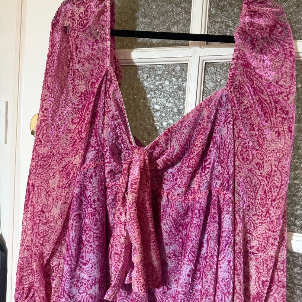 NWOT For Love & Lemons Francesca Paisley Babydoll Bubble Sleeve Dress Size 1X - Picture 8 of 11
